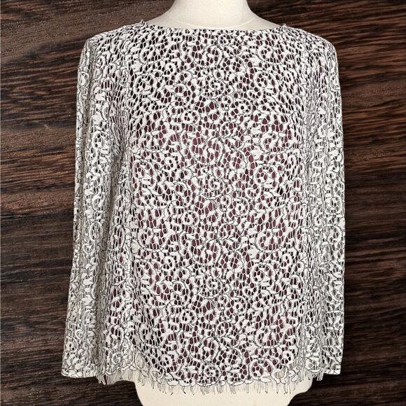 Carven French Designer Lace Blouse Top size 42 EU/M US Ivory Lined Back Zipper - Picture 1 of 11